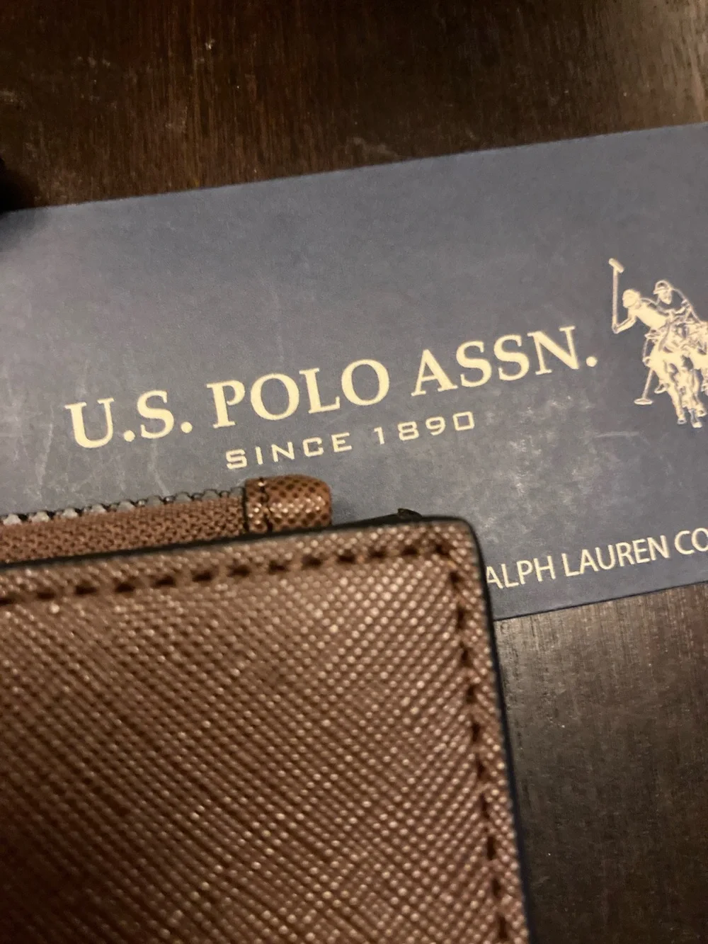 U.S. Polo Assn. Brown Leather Zip Wallet with Gold Logo